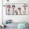 Färgglad konst Animal Giraffe Familj som bär glasögon Målning Canvas Bild Canvas Print Mural Bedroom250q