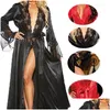 Sexy pijamas y pijamas das mulheres longo quimono vestido de renda banho robe gelo seda camisola entrega gota vestuário roupa interior sexy dh2bc