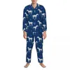 Erkek pijama pijamaları adam gün batımı at gece atları binicilik komik 2 adet estetik set uzun kollu yumuşak büyük boy ev takım elbise