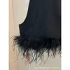 Designer 24 Early Spring New Black Hanging Neck Open Back Lace SPICED Feather Open Navel Short Suspended Tank Top PR02