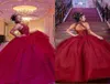 Burgundy Beading Cold Shoulder Quinceanera Dress Ball Gown Sweet 16 Dresses Tulle Lace Crystal Layers Princess Prom Ball Gowns Ves3378952