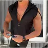 Herren Tank Tops Trendy Hoodie Weste 3D Cutting Top Dstring Feuchtigkeitstransport Sommer Sport Ärmelloses Kapuzenpullover Drop Lieferung Appa Otaj4