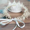 Vintage Wedding Bridal Crystal Rhinestone Headband Ribbon Pearl Headpiece Hair Band Gold Accessories Jewelry Crown Tiara Princess 261j