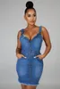 Günlük elbiseler denim patenci elbise seksi kadın spagetti kayış vücutcon mavi kot pantolon vestidos