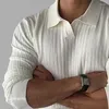 남성용 폴로 스프링 의류 라이트 V- 넥 니트 자카드 폴로 셔츠 단색 긴팔 한국 레저 니트웨어