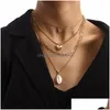 Pendanthalsband Fashion Double-Layer Paperclip Camboo Link Chain Disc Necklace Kvinnlig punkstil Guldfärgsmycken för Drop Delive Dhula