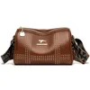 Shoulder Bags Women's Bag Rivet Crossbody Soft Leather One Cylinder Vintage Wide Strap Pillow