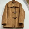 Päls gräslam haining coat för kvinnors 2023 höst/vinter ny koreansk utgåva skaka fleece flip krage integrerad 3755