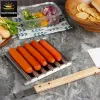 Rastrelliera per salsicce in acciaio inossidabile Turners con manico lungo in legno Barbecue da campeggio all'aperto Rastrelliera per hot dog Accessorio per barbecue