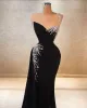 Eine schulter schwarze Promikte Mermaid Satin formelle Abendkleider Frau Brautpartykleid Robe de Soiree