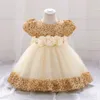 Crianças meninas 1º aniversário roupas arco bonito bebê batismo vestido crianças festa de casamento elegante princesa vestidos traje de natal 240226