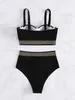 Kobiety stroje kąpielowe seksowne bikini bandeau zestaw push up kobiet 2024 Czarna wysoka talia kostium kąpielowy Patchwork Bathing Suit żeńska biquini bar Bather