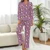 Kvinnors sömnkläder lavendelguinea gris pyjamas långa ärmar djurtryck 2 stycken estetik set vår kvinnlig v nacke elegant nattkläder