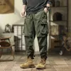 Outono inverno calças de carga dos homens retro solto calças casuais homens tático militar ao ar livre jogging calças moda moletom 240228