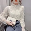 Blouse Women Shirt Lace Long Sleeve Womens Clothing Spring Lantern Sleeve Stand Collar Cardigan Top Blusas Mujer De Moda240311