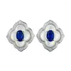 Stud Earrings S925 Silver Ear Studs Simple 4 6 Sapphire Oval Fashionable And Medieval Style