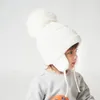 Kış çocuklar şapka büyük pompom karikatür pamuk örgü bebek beanie şapkaları erkek ve kızlar için polar astar bombardıman kapakları çocuklar için 240219