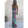 Casual Dresses Summer Women Elegant Print Bohemian Dress Fashion Sleeveless High midje korsett Halter Vacation Long Maxi Streetwear