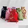 Smycken påsar, väskor smycken förpackning display dstring väskor för kvinnor tjej lagring kinesisk siden blommor broderi armband hänge ne dhti6
