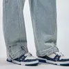 Jeans da uomo con cerniera micro svasato da uomo streetwear moda hip-hop pantaloni di jeans dritti casual larghi pantaloni da uomo taglie forti