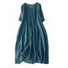 Casual Dresses Loose Cut Cute Pleated Dress A-Line Double-Layered V Neck Summer med korta ärmar Retrostil för kvinnor