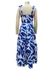 Luz e elegante verão nova chegada de cintura alta com tiras maxi vestido azul design planta floral impressão apresentando elegante escritório vibrações