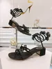 Luxe Dames Rene Caovilla Floriane Sandalen Schoenen Satijn Bloemen Slang Spiraal Wraps Strappy Dikke Hakken Dame Feest Bruiloft Dame Gladiator Sandalias EU35-43