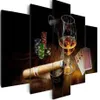 Oframad cigarett- och whiskybild Canvas Art Print Oil Målning Väggbilder för vardagsrumsmålningar Bar Dekor243b
