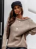 Women's Sweaters Bohemian Vintage Jumper Knitwear Tops Solid Slim Casual Pullovers Women Clothing One Shoulder Pull