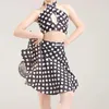 Palco desgaste branco preto polka dot vestido de dança latina meninas traje crianças prática de dança profissional sl8778