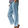 Женские брюки, простой дизайн, хлопок и лен, удобная эластичная резинка на талии, широкие брюки с карманами, мягкая дышащая лодыжка для повседневного использования