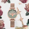 Hannah Martin Women Luxury Watch Rose Gold 31mm Classic Casual Girl Dress Bracelet Set 3D Engraved Bee Dial Clock 240305