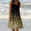 Robes décontractées robe hawaïenne pour femmes Summer Summer plissée bohème rond cou coule coulant plage droit de char droit