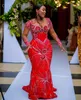 EBI 2024 ASO Red Mermaid Prom Dress Cristalli in rilievo con sequenza sequestra del Seconda ricevimento del 50 ° compleanno abiti da fidanzamento di 50 ° compleanno abiti abiti da abiti da soiree ZJ156 ES