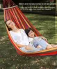 Single Double hammock 200X150cm outdoor antirollover canvas swing mesh wooden stick double thickening 240306