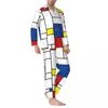 Men's Sleepwear Blue Geometry Pajama Set Gold Line Print Lovely Men Long-Sleeve Casual Daily 2 Piece Nightwear Plus Size