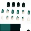 False Nails 24Pcs/Box Women Fashion Artificial Fl Er Detachable Nail Tips Wearable Glitter Almond French Fake Drop Delivery Health Bea Otxmg