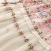 Casual Dresses Maryyimei 2024 Vintage Fashion Designer Dress Women's Mesh broderad genomskinlig Lantern Sleeve Slim White Long