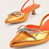 Chaussures de robe 2024 Mode d'été Sangle arrière Sandales orange Pompes Violet Cristal Bowknot Bout pointu Slingback Marque 3cm Talon haut bas