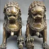 Chinois Chine Folk Cuivre Porte Fengshui Guardion Foo Fu Chien Lion Statue Pair237W