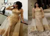 Glitter ouro vestidos de noite árabe sheer mangas compridas rendas sereia vestidos de baile com decote em v tule apliques sobre saia formal vestidos de festa 4451202
