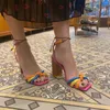 Brasil moda luxo torção tecido sandálias cor bloqueio designer marca das mulheres sapatos grossos com salto alto feminino casual 240301