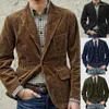 Herrjackor solid knapp corduroy vintage män affärer smal långärmad outwear höst vinter man kausal lapel krage rockar