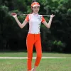 Polos MeetGolf 2023 Mulheres Manga Curta Polo Camisa Roupas de Golfe Moda Esportes Slim Fit Laranja Nove Ponto Calças Longas Desgaste Senhora Terno