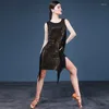 Bühnenkleidung Sexy Röcke Pailletten Latin Dance Praxis Kleidung Quaste Anzug Top Ärmellos Major Kleider für Frauen Dress Line