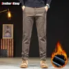 2023 Winter männer Gerade Slim Fit Fleece Casual Hosen Komfortable Stretch Stoff Verdickt Vielseitig Braune Hosen Männlich