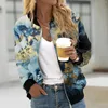 Jaquetas femininas jaqueta casual zip up floral impressão casaco gola curta esportes outwear confortável roupas versátil esporte camisola