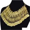 Chokers w stylu bohemian antyczny Sier/Gold stop Modna Moda Chunky naszyjniki rzeźbione monety z frędzlami wiszą