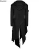 2024 Mens Punk Style Oregelbundna trenchockar Black Gothic Long Hooded Jackets Halloween Man Cosplay Costume Stor storlek S-5XL240311
