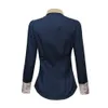 Camicia da donna da ufficio Manica lunga Colletto rovesciato Bottoni stretti in vita Camicetta Camicie top per donna moda Blu scuro xxxl 240301